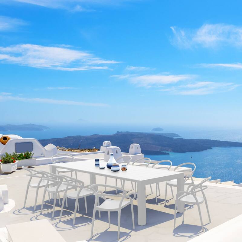 33" White Outdoor Patio Round Dining Arm Chair