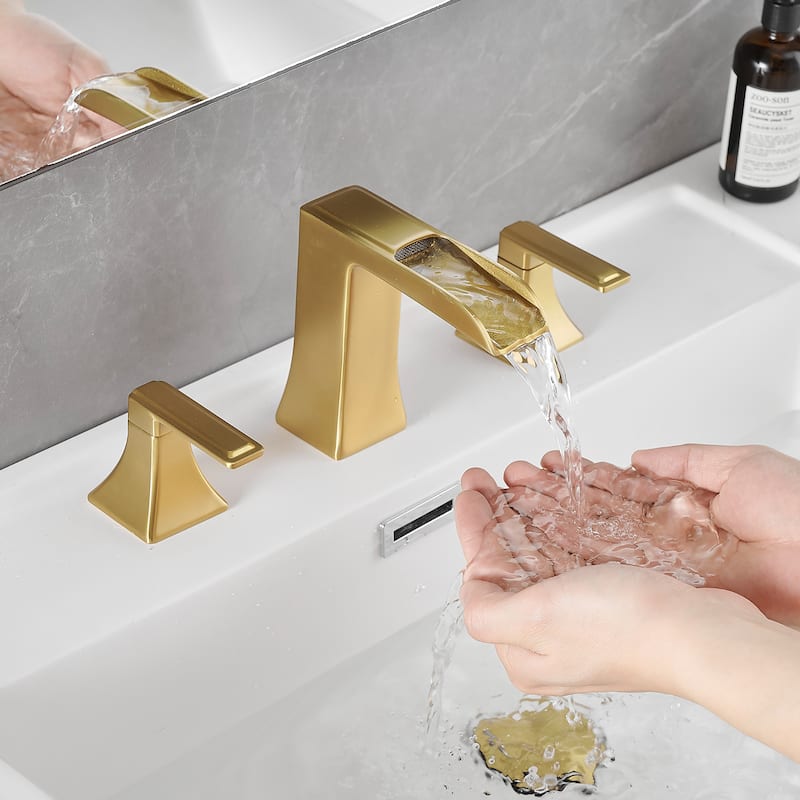 Double Handle Three-Hole Bath Waterfall Faucet with Drain