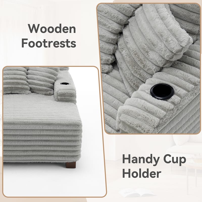 Indoor Oversized Plush Chaise Lounge with Pillows and Cup Holder