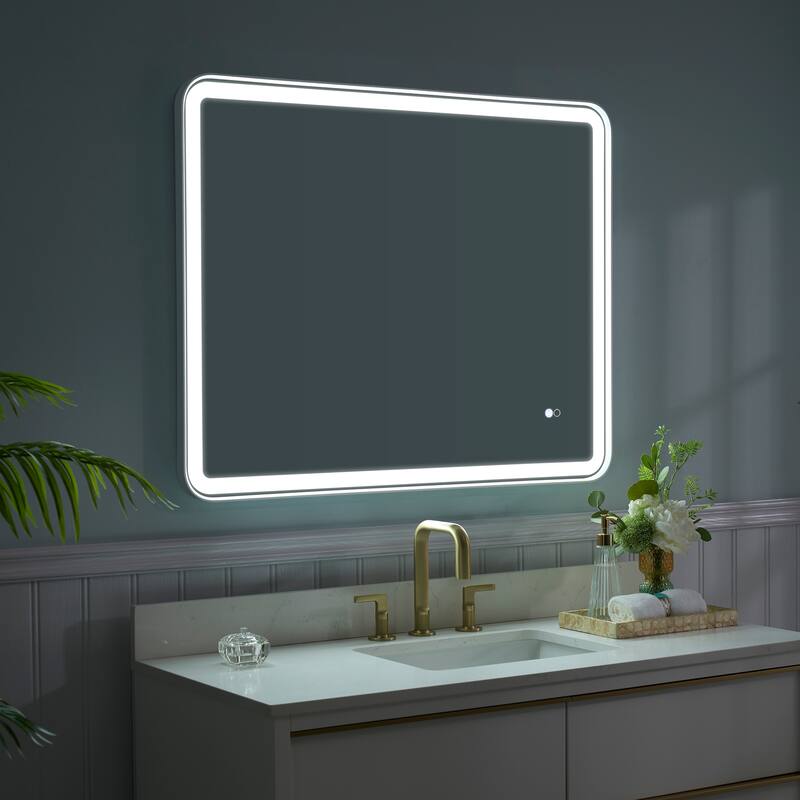 Wall Mounted Bathroom Framed LED Mirror With Anti- Fog,Memory Function And Dimmable Light Touch Sensor