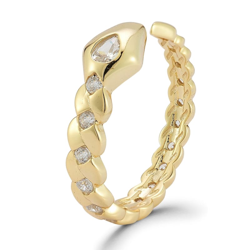 Soleil Sterling Silver Cubic Zirconia Snake Cuff Ring