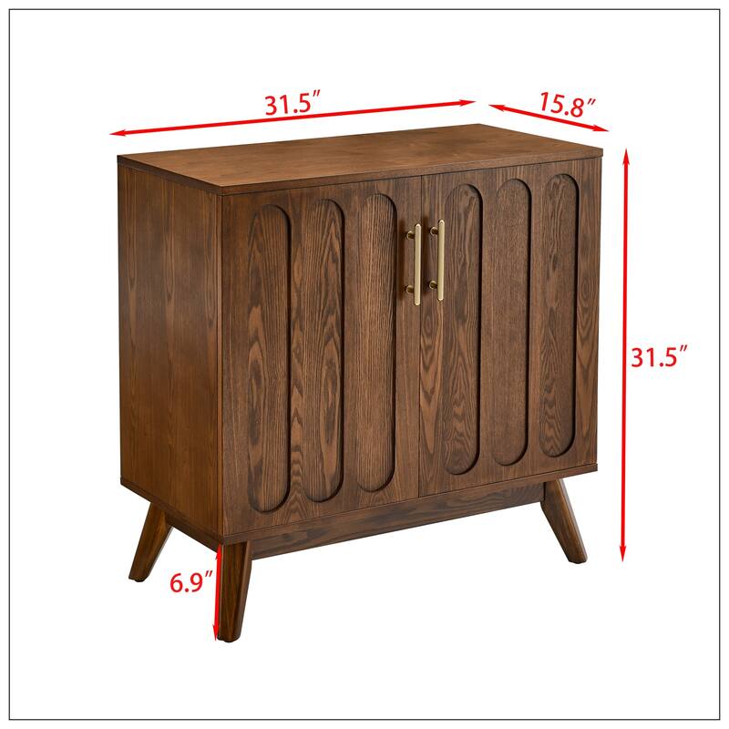 Mid Century Modern Fluted Sideboard Cabinet with Adjustable Shelves
