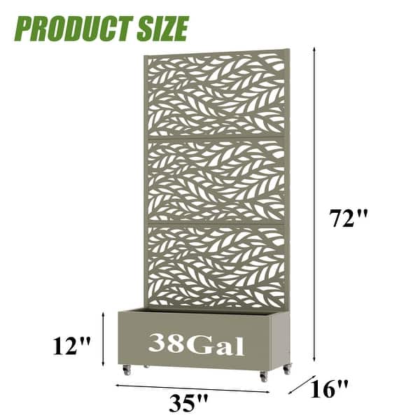 dimension image slide 11 of 18, 72 in Metal Movable Planter Box with Trellis Privacy Screen Lockable Wheels