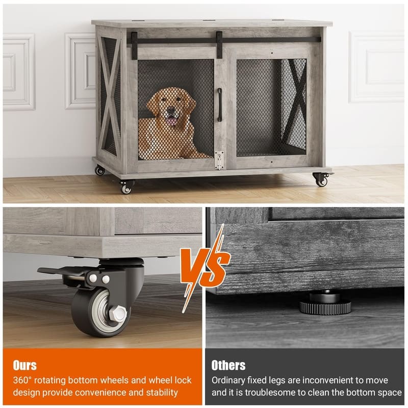 Large Wooden Dog Crate Kennel Furniture Side End Table with Flip Top and Movable Divider