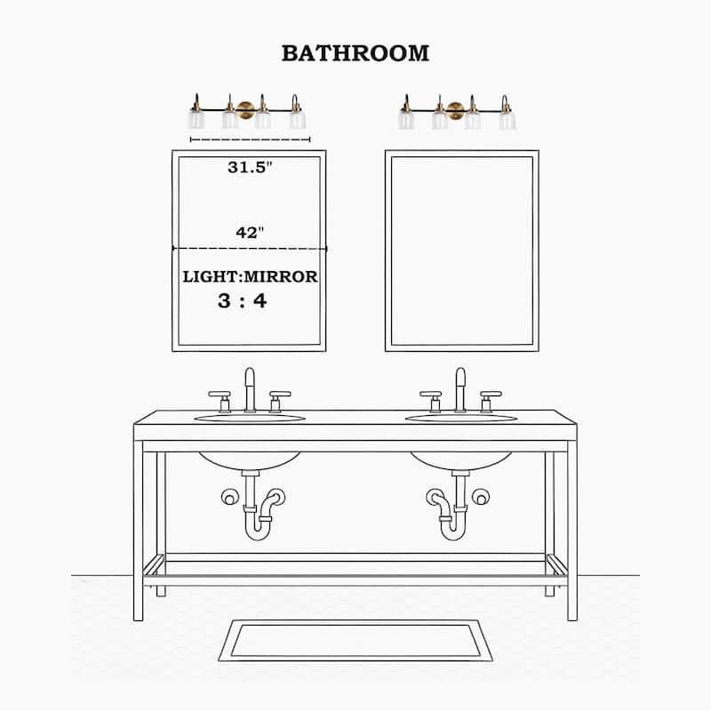 Kesa Modern 4-Light Black Gold Linear Bathroom Vanity Light Seeded Glass Wall Sconces