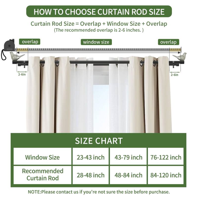 MERIVILLE 3/4" Diameter Farmhouse Double Window Curtain Rod, Bird Finials