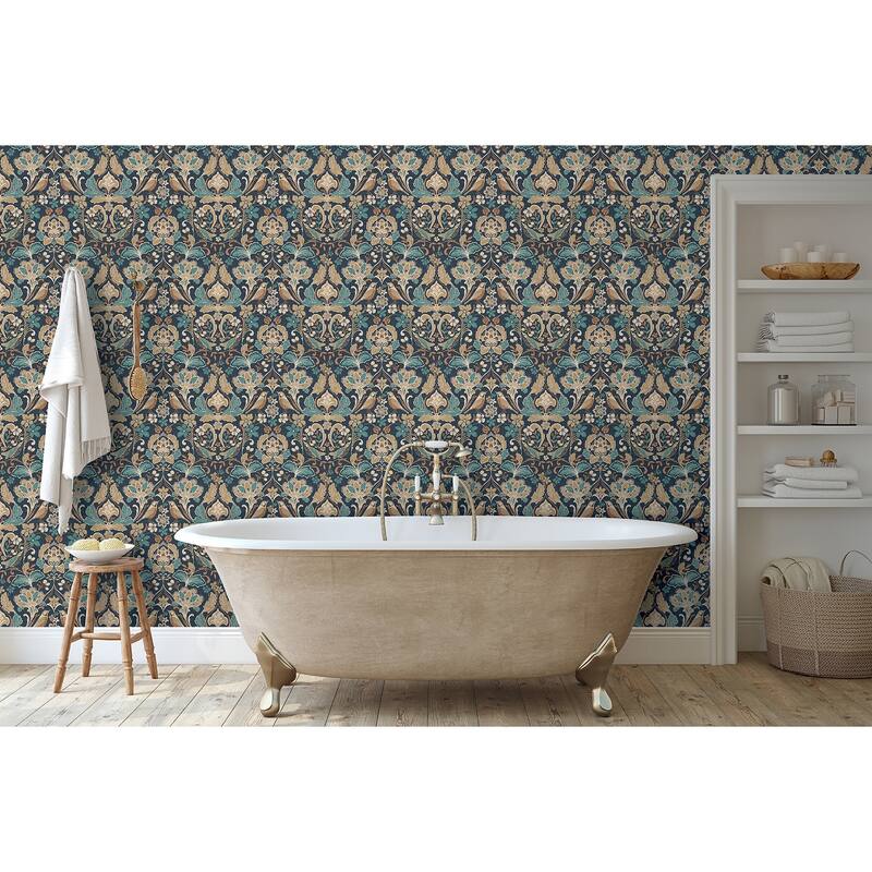 Arthouse Birdy Navy Nuthatch Floral Wallpaper