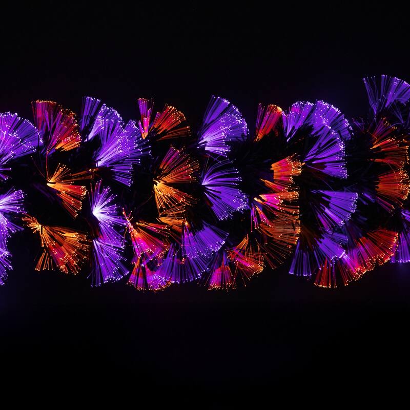 Multi Function Fiber Optic Artificial Halloween Garland - 6' x 6" - Black - Purple and Orange LED