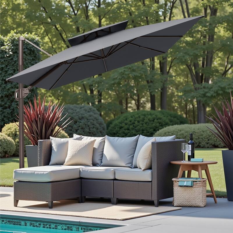 VredHom 9 x 12 FT Outdoor Patio Double Top Rectangular Cantilever Umbrella