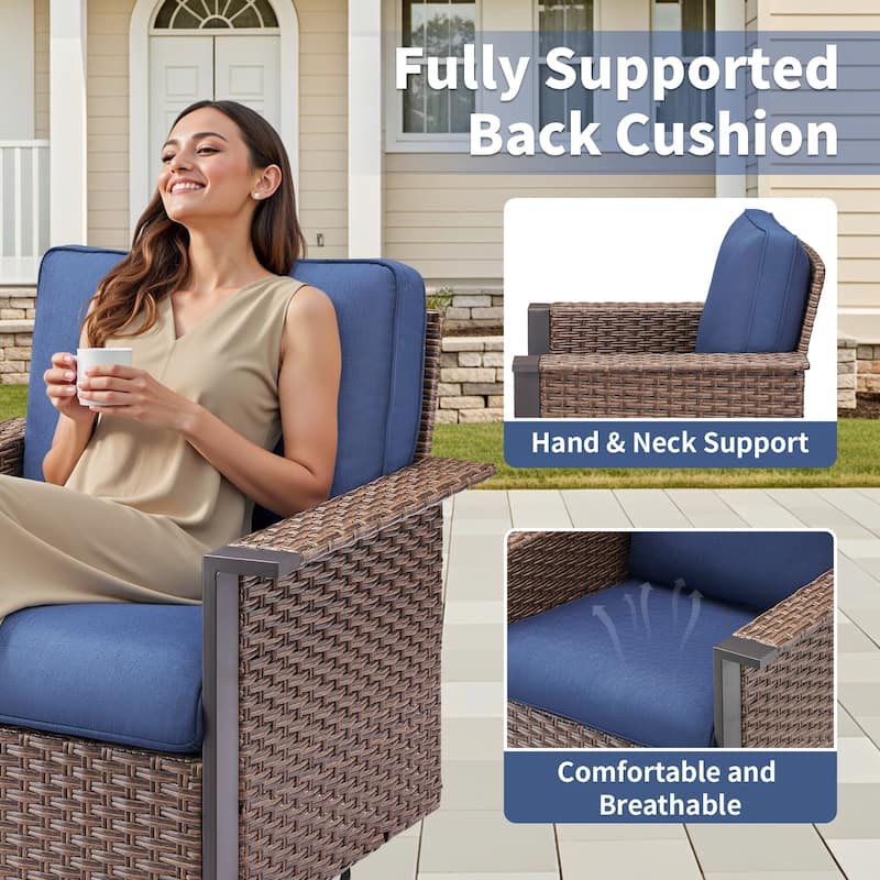 Pocassy Outdoor Wicker 2-Piece Swivel Chair with Cushion