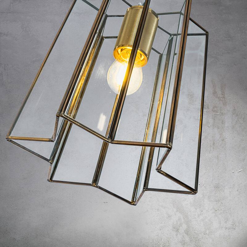 CraftHome Transitional Farmhouse Brown Lantern Glass Chandelier 1-Light Industrial Rustic Pendant Lighting Fixture - W:9"