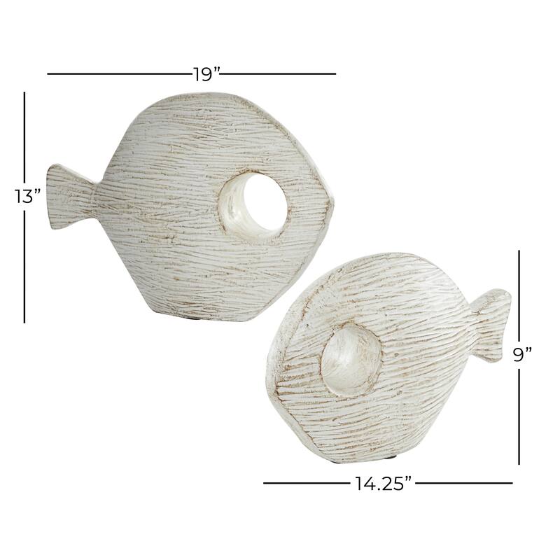 Ceramic Fish Sculpture - Set of 2 White - Roche River Decor - 4"W x 19"L x 13"H