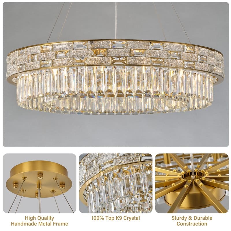 KAYLA Crystal Chandelier - Large K9 Crystal Pendant Light for High Ceilings, Entryway, Foyer, Dining Room & Living Room