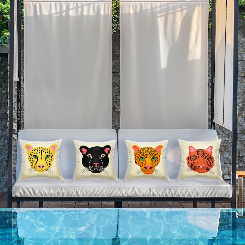 Stupell Modern Jungle Wildlife Faces Printed Outdoor Throw Pillow Design by Carrie Cantwell (Set of 4)