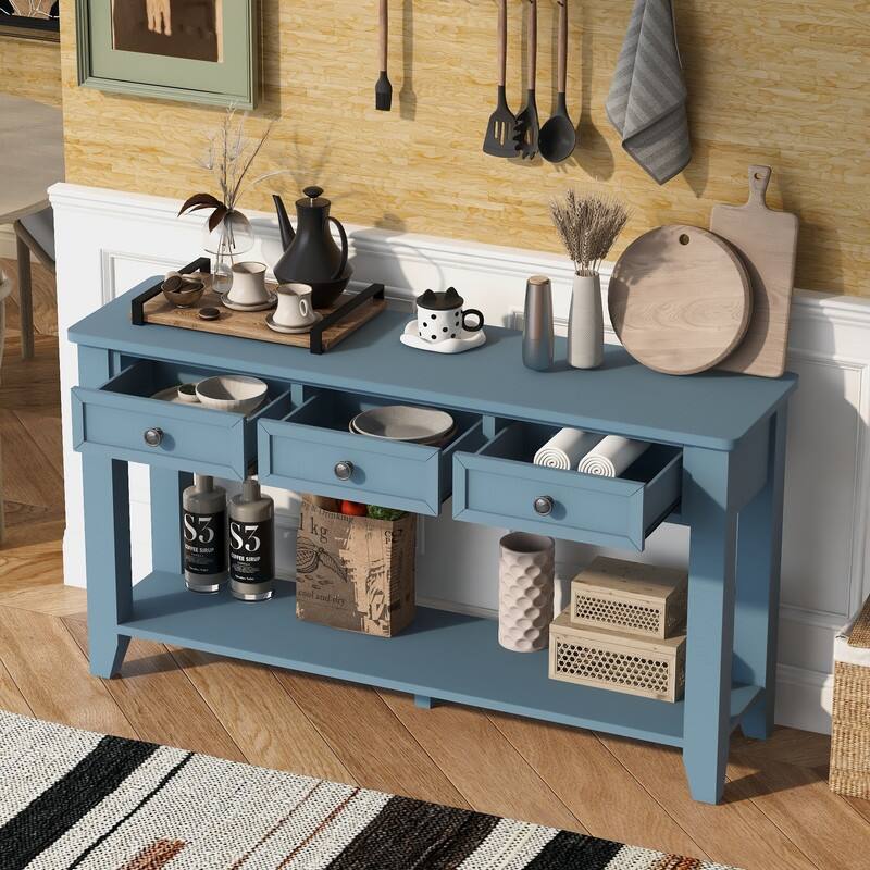 Modern Entryway Console Table with Three Drawers Sturdy Poplar Legs
