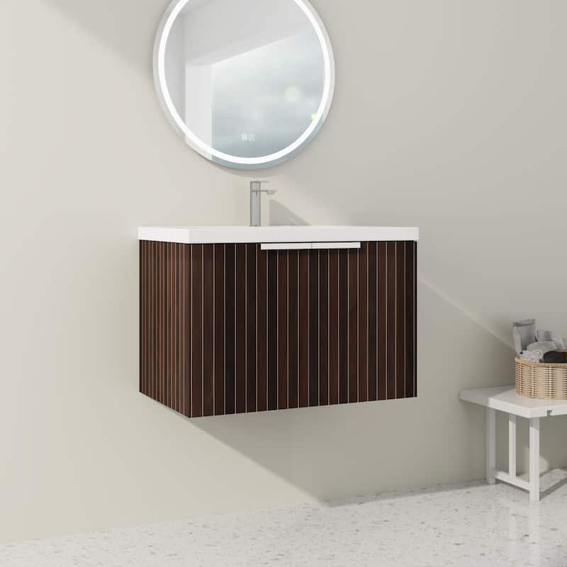 Beingnext 24"/30"/36" Bathroom Vanity with Sink, Floating Bathroom Vanity with 2 Soft Close Doors - 29.5"W x 18.1"D - Silver-Black Stripe