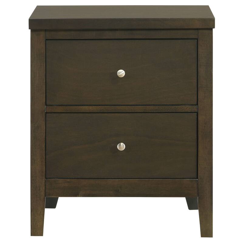 Modern Dark Cocoa 2-Drawer Nightstand with Brushed Nickel Hardware
