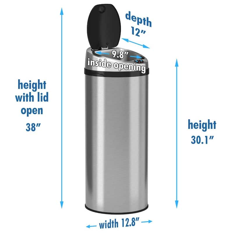 iTouchless 13 Gal Round Stainless Steel Touchless Sensor Trash Can