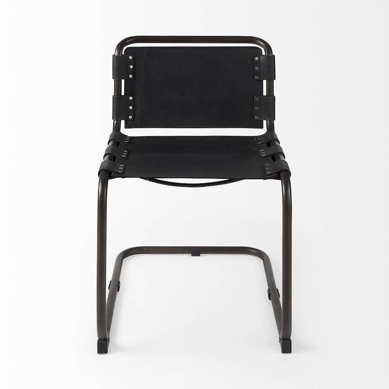 Berbick Black Genuine Leather w/ Gunmetal Iron Frame Dining Chair - 20.5"W x 24"D x 33"H