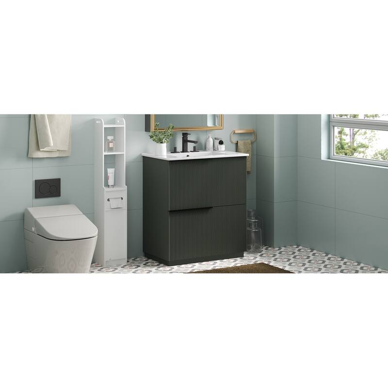 Bathroom Vanity with Ceramic Sink and Drawers