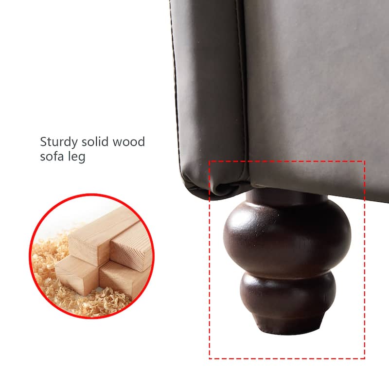 Living Room General Use Linen Fabric Faux Leather with Wood Leg Love Seat (Beige)