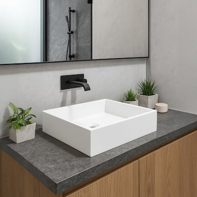 Brillare Matte White Solid Surface Rectangular Vessel Sink