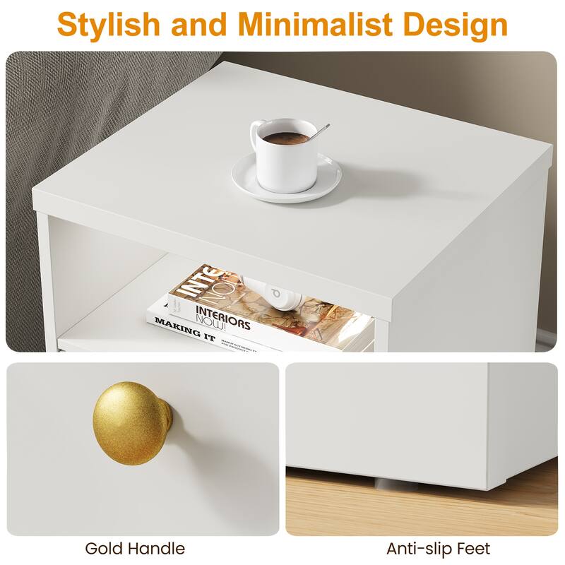 Modern Nightstand with Door & Open Shelf