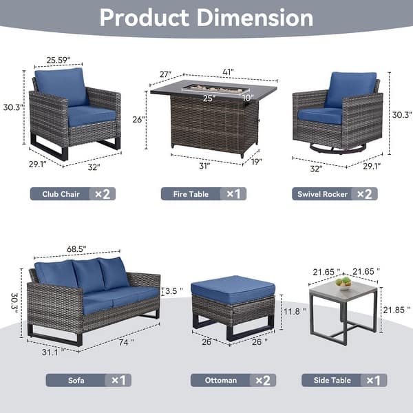dimension image slide 10 of 24, Gymojoy Outdoor Fire Pit Conversation Set, Patio Furniture with Cushions