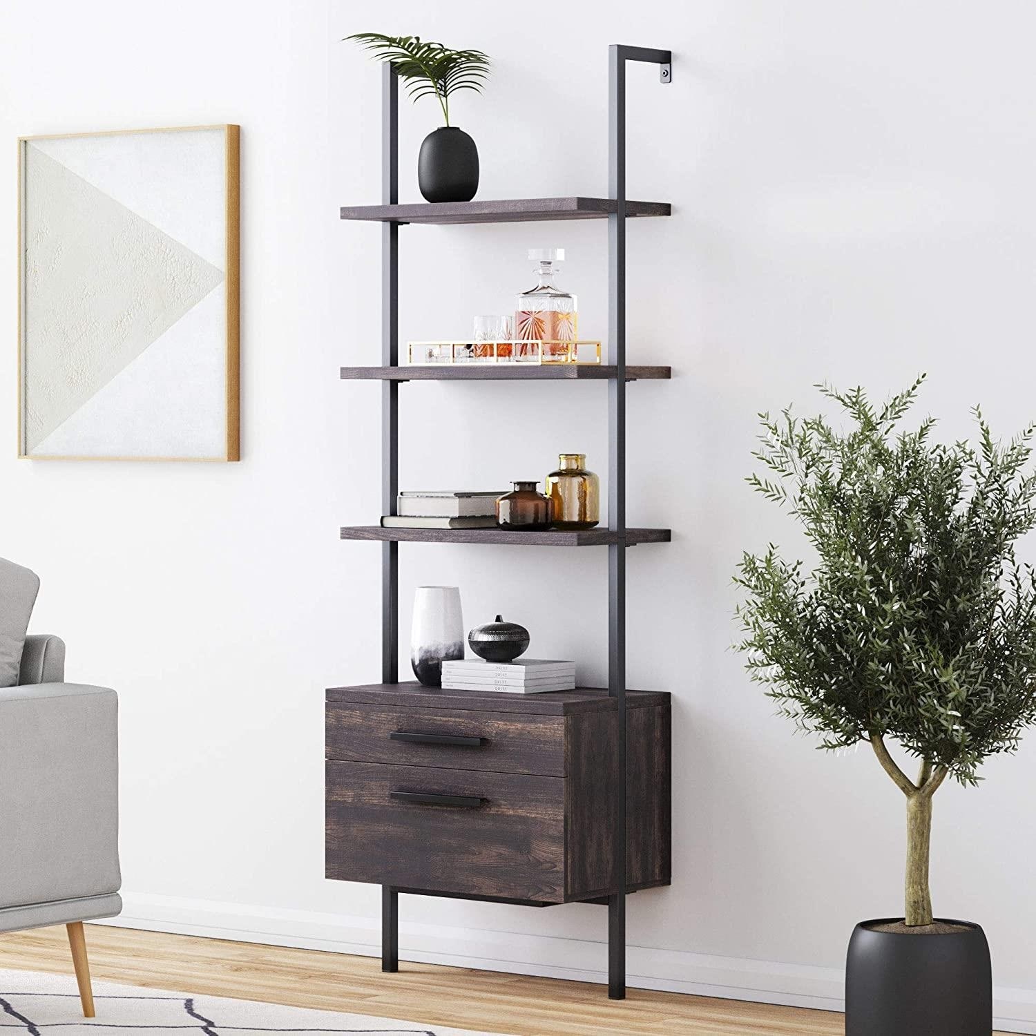 Industrial bookcase online with drawers