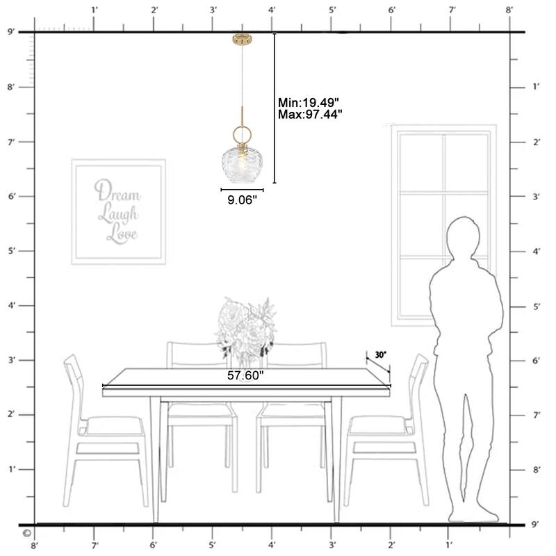 Modern Gold Geometric Glass Pendant Light Fixture Adjustable Cord - Dia.9.06-in