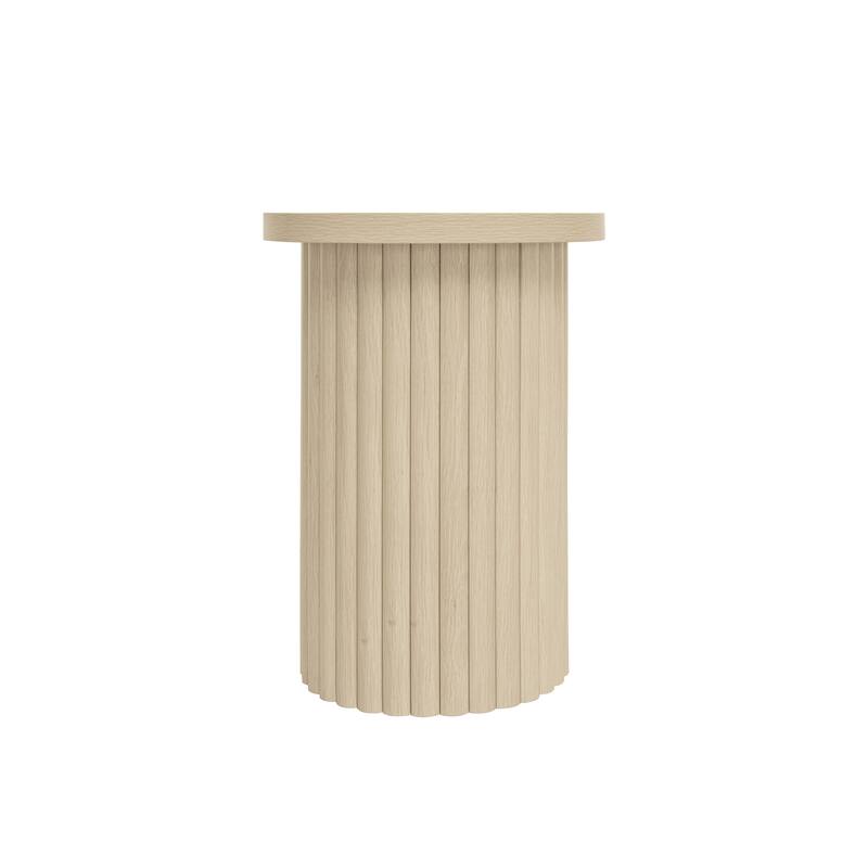 Round Coffee Table Modern Side Table with Wood Grain Vertical Stripe Coffee Table Legs Foot Pad, for Living Room