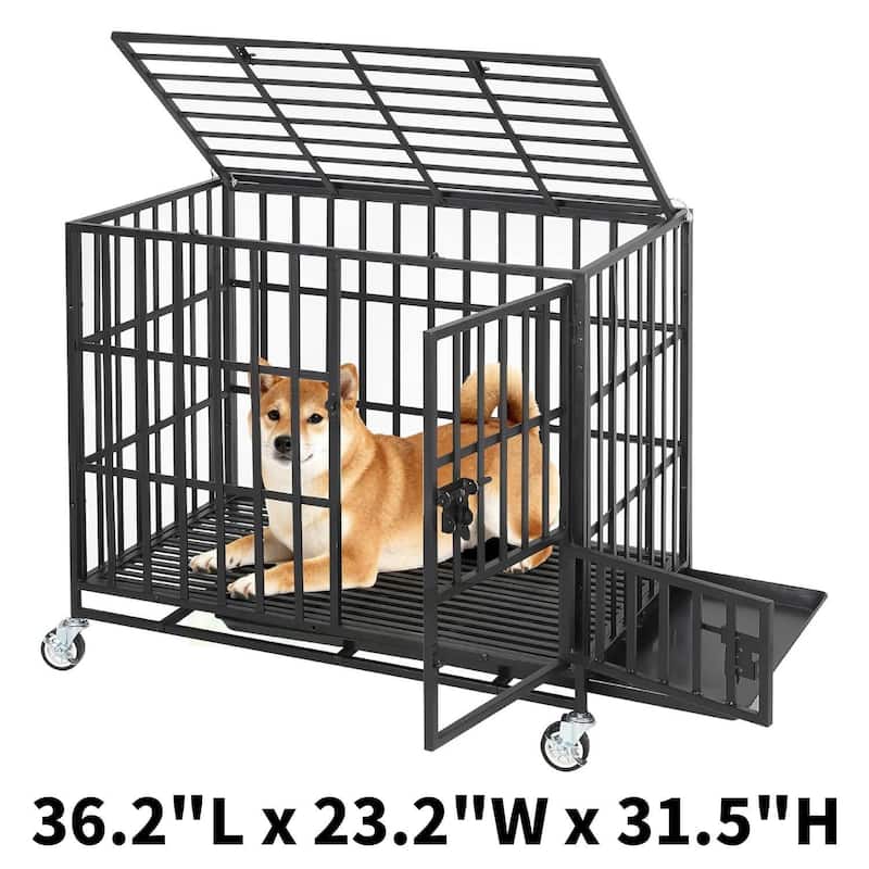 Heavy Duty Metal Dog Crate, Dog Kennel Indoor Wheels for Large and Medium Dogs - 92*59*80cm