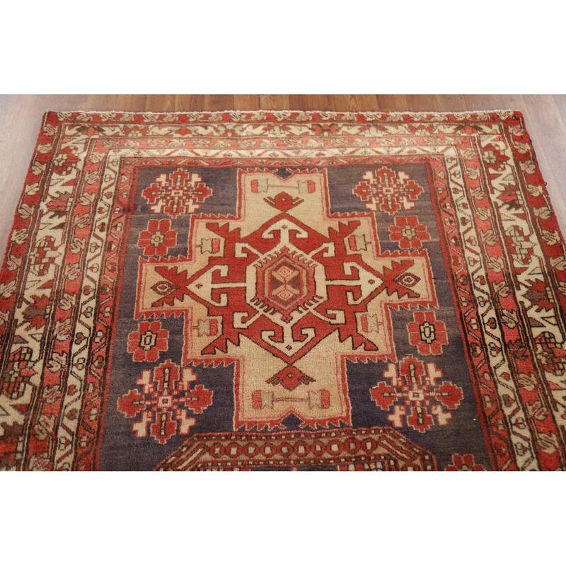 Blue Ardebil Persian Runner Rug Hand-knotted Vintage Wool Carpet - 4'4"x 10'4"