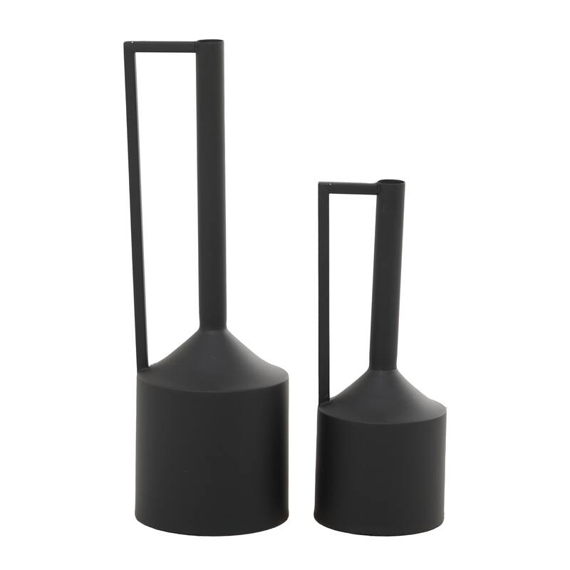 CosmoLiving by Cosmopolitan Metal Slim and Cone Geometric Vase with Handles (Set of 2) - Gold, Silver, Dark Gray, White, Black