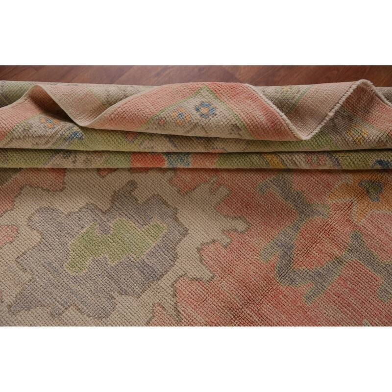 Hand Knotted Oriental 100% Wool Carpet Transitional All-Over Coral Oushak Area Rug - 12' 2'' X 9' 0''