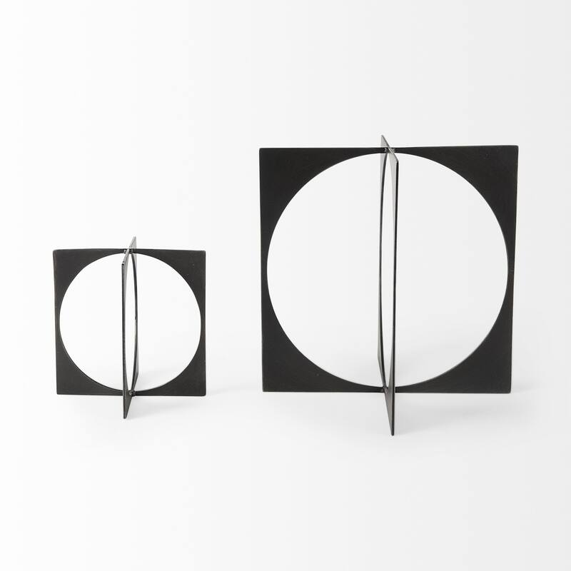 Charcoal Gray Metal Circle Square Sculpture