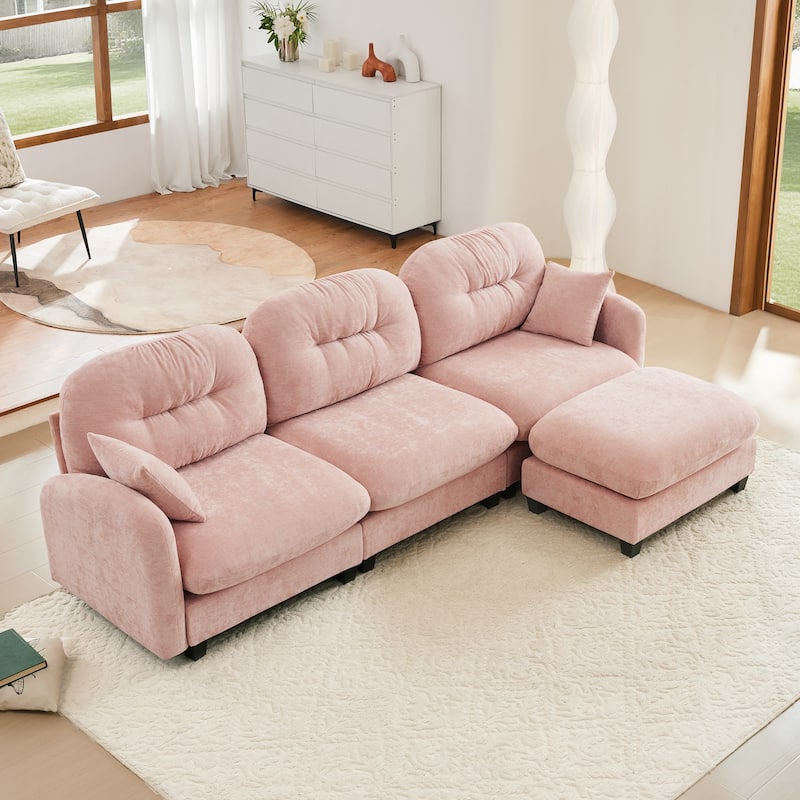 GDF Studio - Amori Modular Modern Chenille L-Shaped Sectional Sofa with Ottoman and Tufted Cushion Backrest - Pink