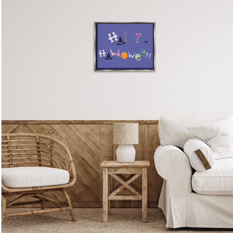 Stupell Eclectic Happy Halloween Framed Floater Canvas Wall Art Design By Sazerelli Designs