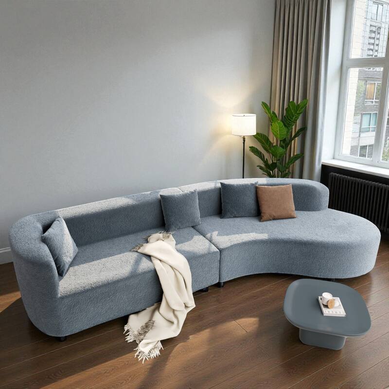 132" Modern Curved Sectional Sofa, 2-Piece Chenille Modular Couch with Pillows, Sponge & Spring Cushion for Living Room