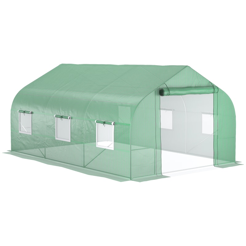 Outsunny 11.5' x 10' x 6.5' Outdoor Walk-In Tunnel Greenhouse Hot House with Roll-up Windows, Zippered Door, PE Cover, Green
