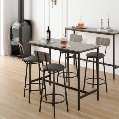 Bar Table Set with 4 Bar Stools PU Soft Seat with Backrest