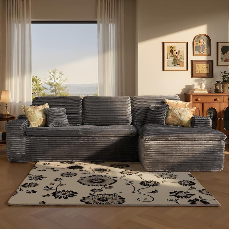 OVIOS No-Assembly L-Shaped Chaise Sofa - Right Chaise-Plush Gray