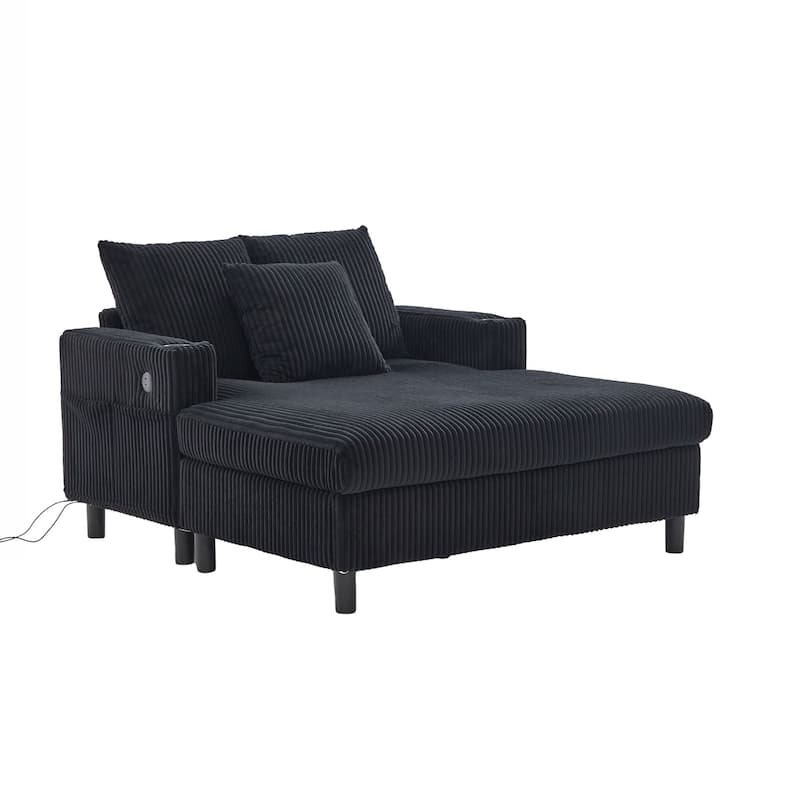 Modern Corduroy Oversized Recliner Sofa with Deep Seat, 3 Pillows, USB Charging, RGB LED Light Strip, Cup Holder, Side Pocket