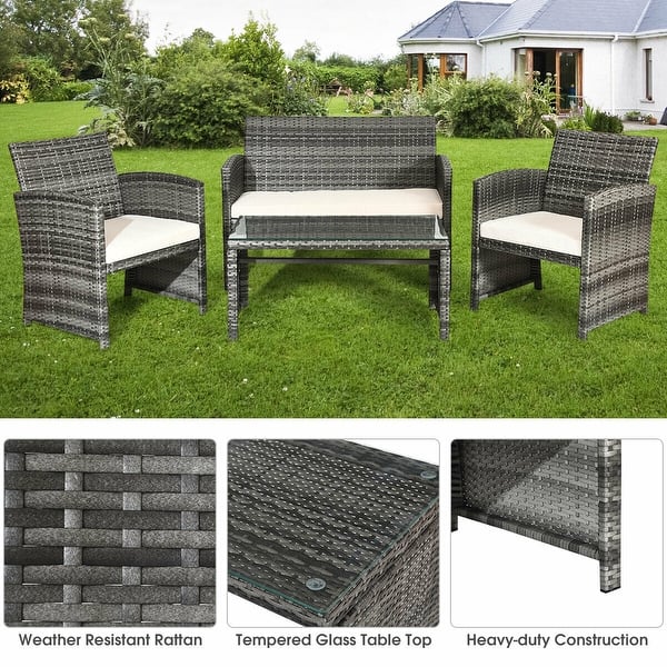 Shop Costway 4 Pc Rattan Patio Furniture Set Garden Lawn Sofa Cushioned Overstock 15801777