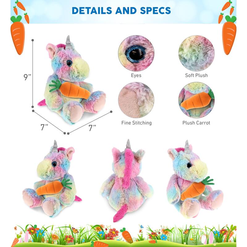 DolliBu Easter Super Soft Plush Sitting Rainbow Unicorn with Carrot - 10 inches