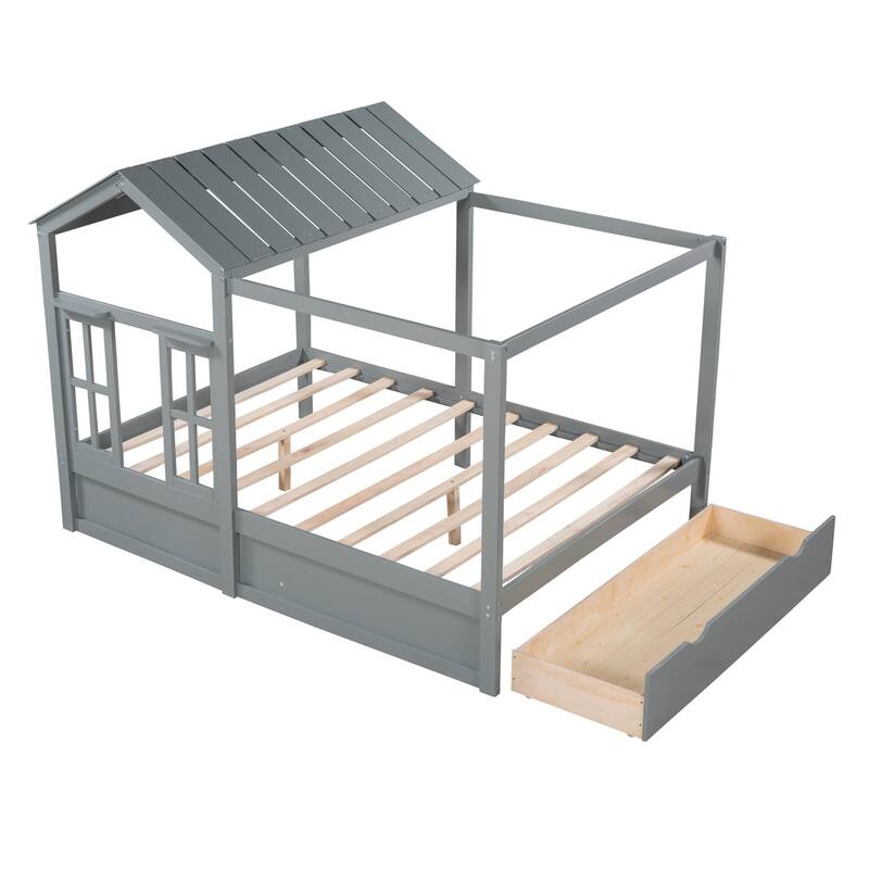 Merax House Bed with Roof, Window and Drawer