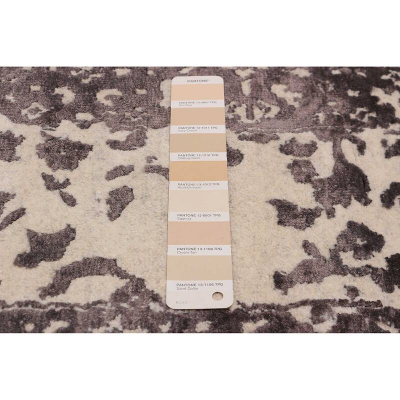 ECARPETGALLERY Hand-knotted Heritage Cream, Dark Grey Silk, Wool Rug - 8'7 x 11'10