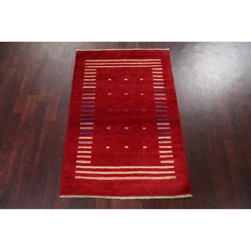 Geometric Gabbeh Kashkoli Area Rug Hand-knotted Oriental Wool Carpet - 2'7" x 4'0"