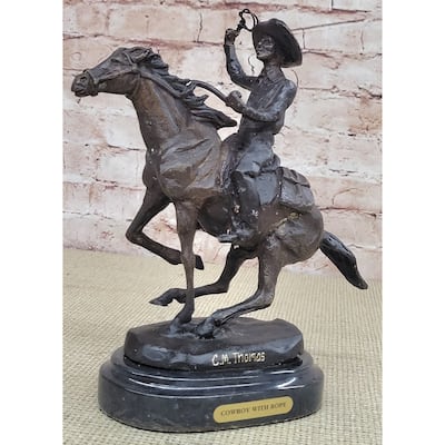 Bronze Metal Statue Sculpture Figure On Marble Base - Ranger Western Cowboy