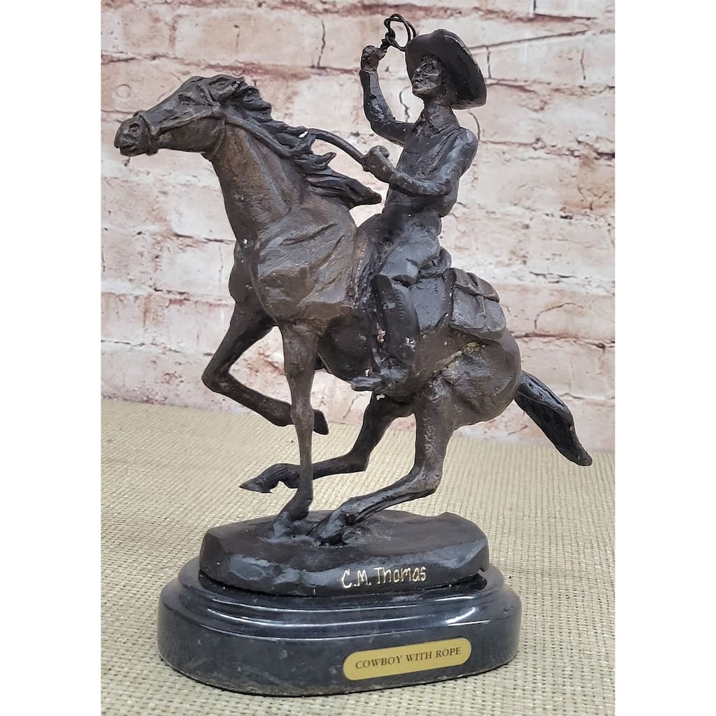 Bronze Metal Statue Sculpture Figure On Marble Base - Ranger Western Cowboy